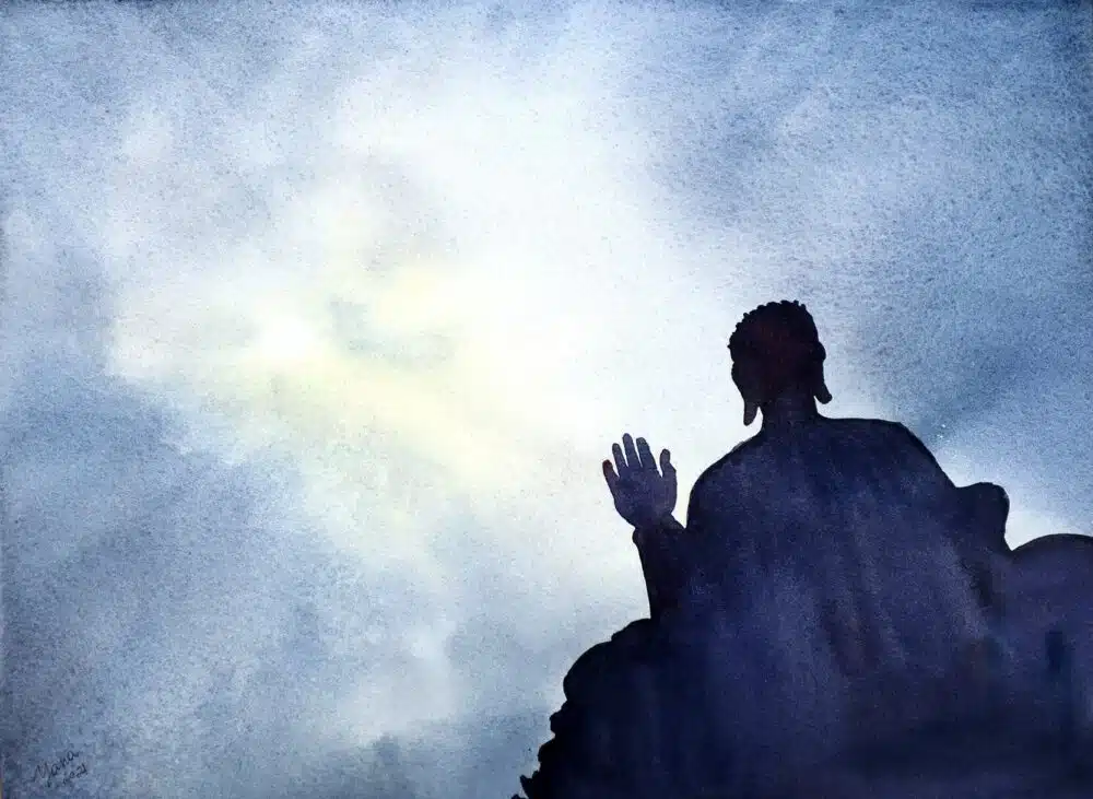 Bid Buddha Hong Kong watercolor painting of a big buddha