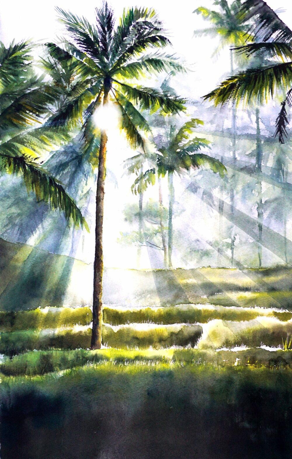 Original watercolor painting of jungle in Bali