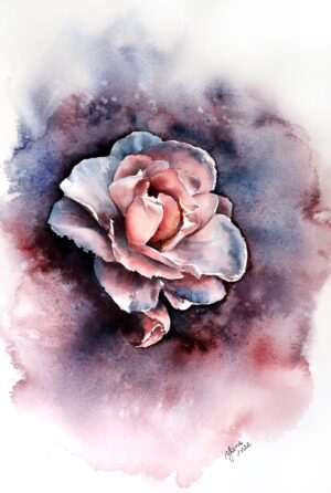 original watercolor painting of a pink rose