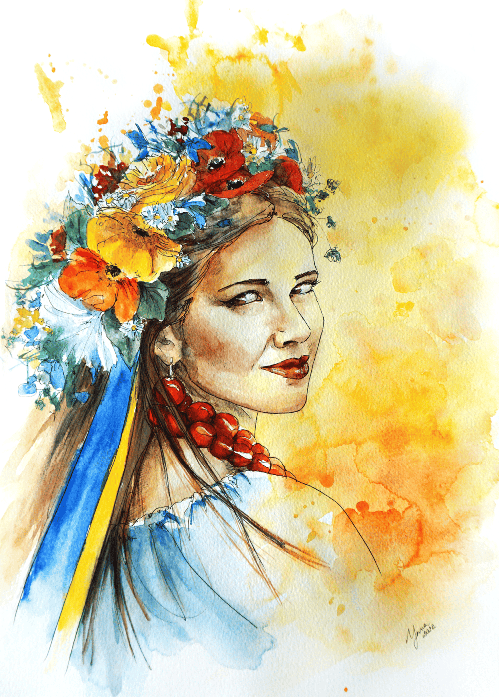 portrait of a woman from Ukraine painted in watercolor