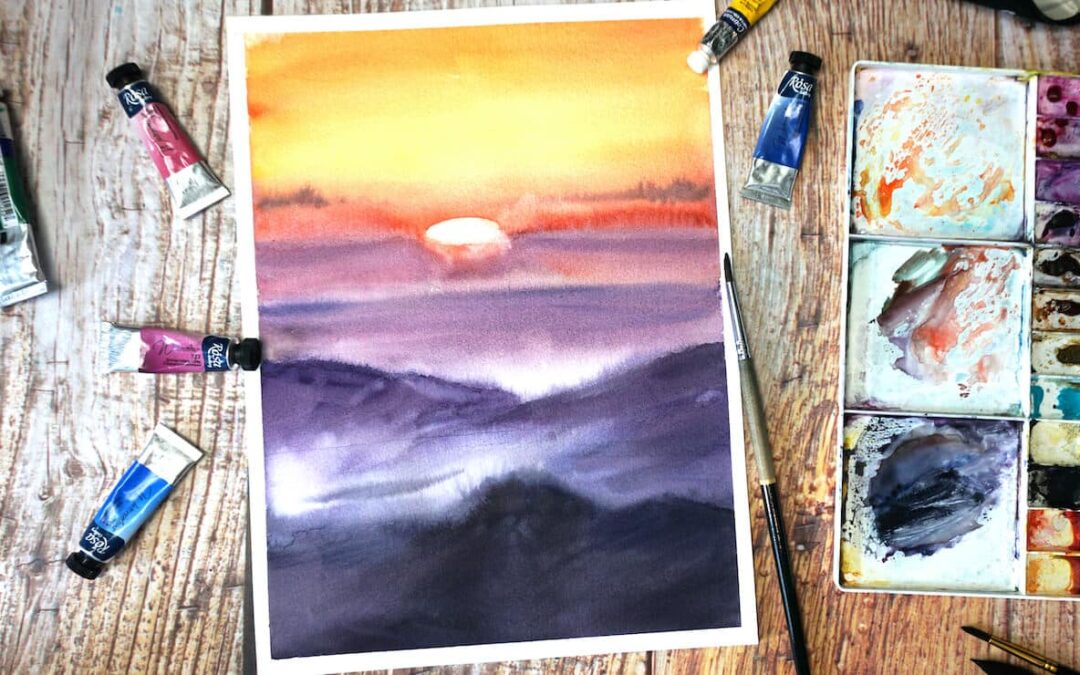 Paint a sunset in watercolor step by step